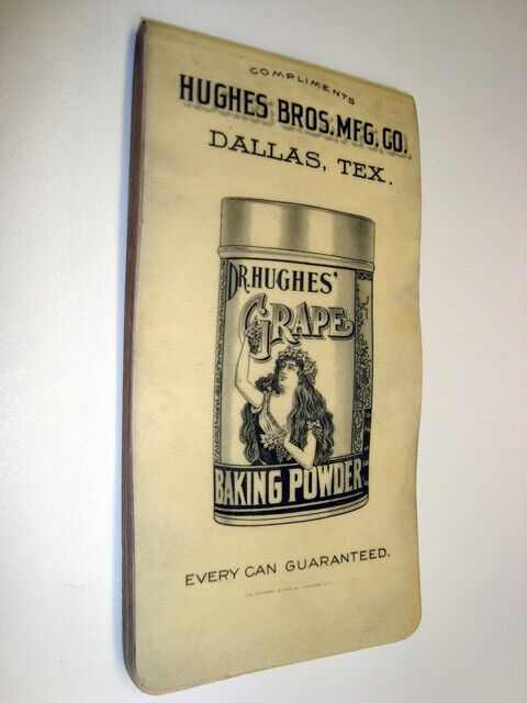 Circa 1901 Dr Hughes Grape Baking Powder Celluloid Notebook, Dallas, TX