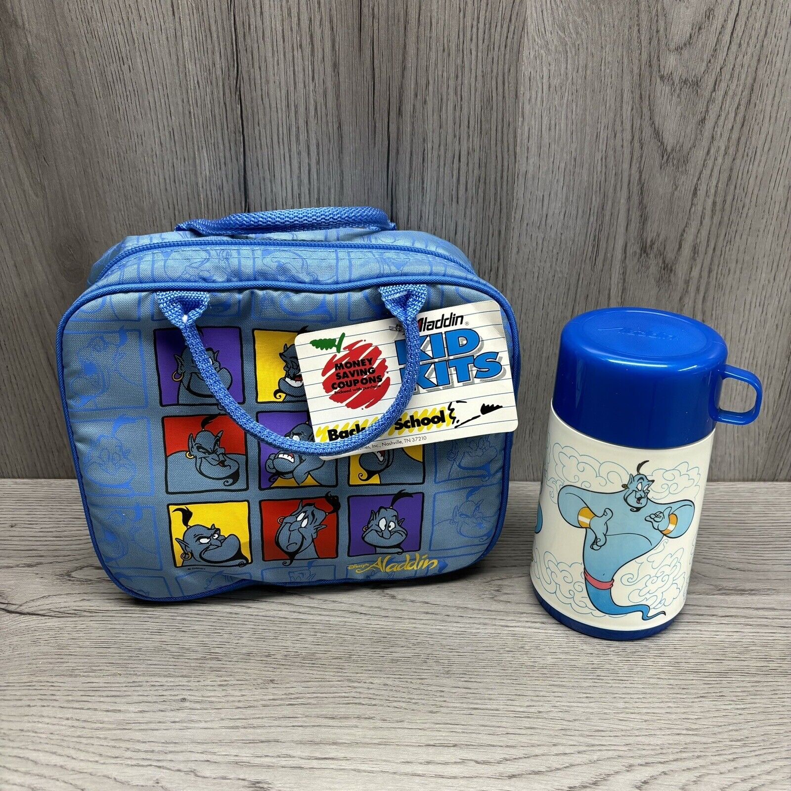 Vintage ALADDIN KID KIT Disney Aladdin Lunch Kit Box Bag Tote Thermos New