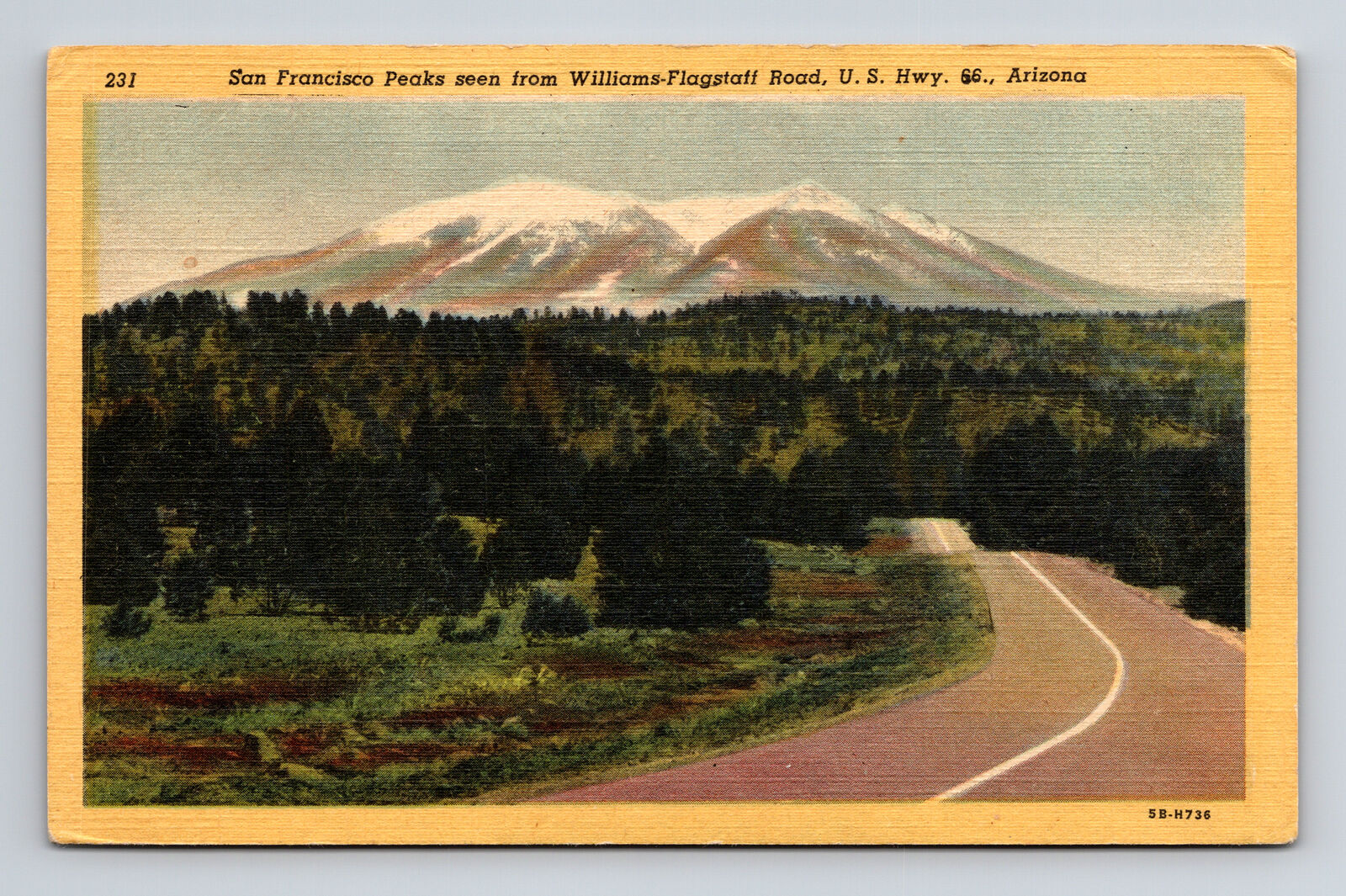 1945 Linen Postcard San Francisco Peaks From Williams-Flagstaff Rd US Hwy 66 Rte
