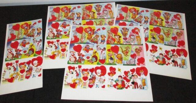 5pc LOT Uncut 1950s-60s Valentine Card Sheets