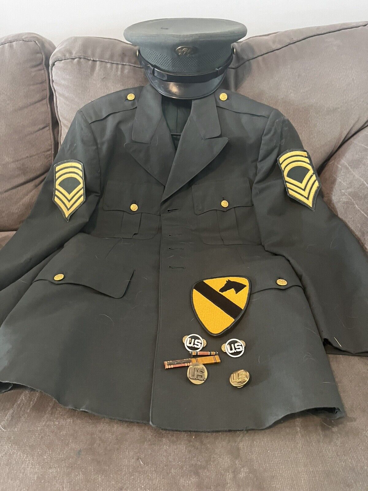 US Army Dress Green Vietnam Uniform Lot (Patches/Hat/Buttons/Bars)