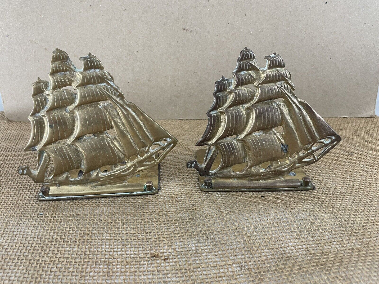 Solid Brass Foldable Sailing Ships Ocean Old Maritime Vintage Bookends