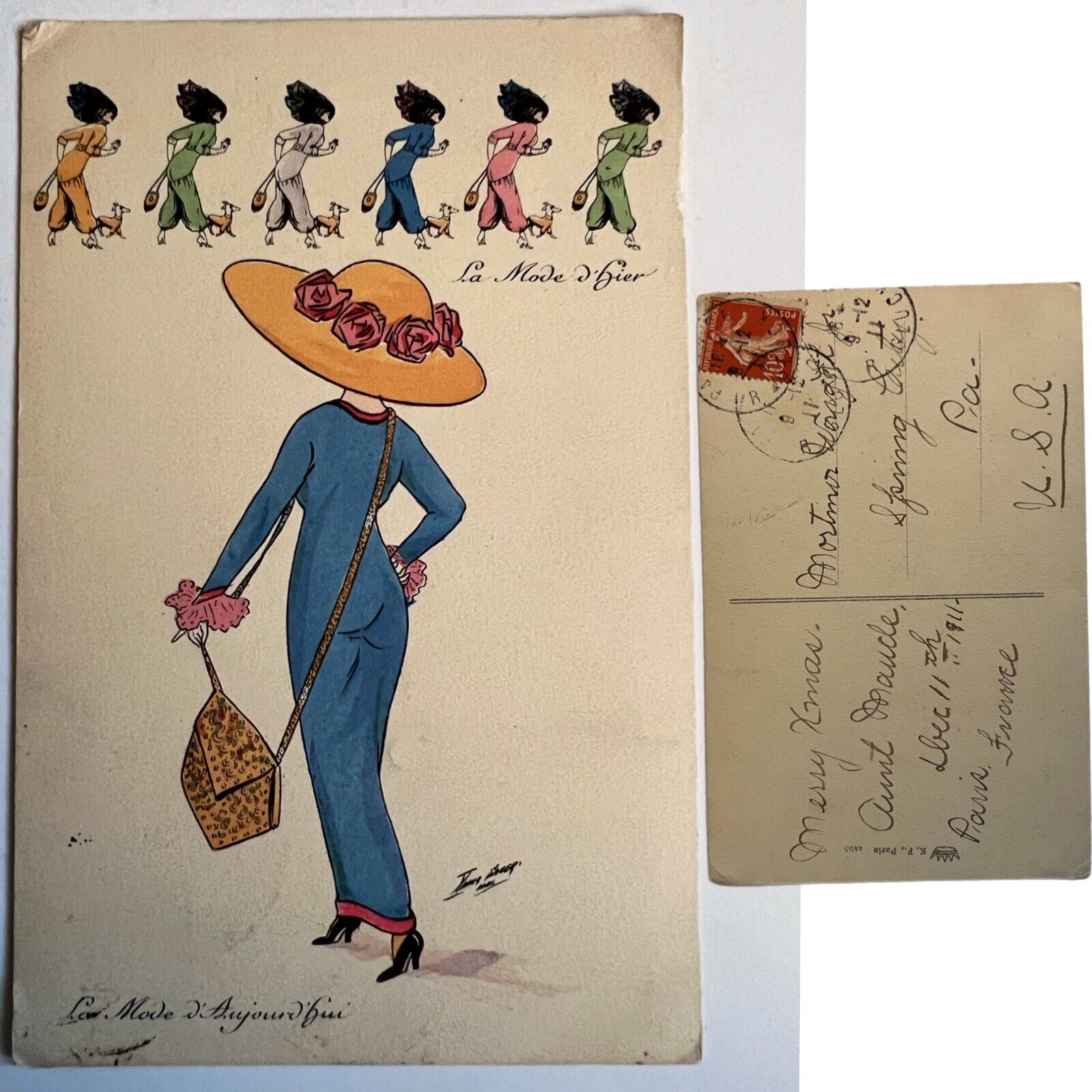 Vintage Art Nouveau Glamour Lady Postcard Paris France Xavier Sager Signed Mail