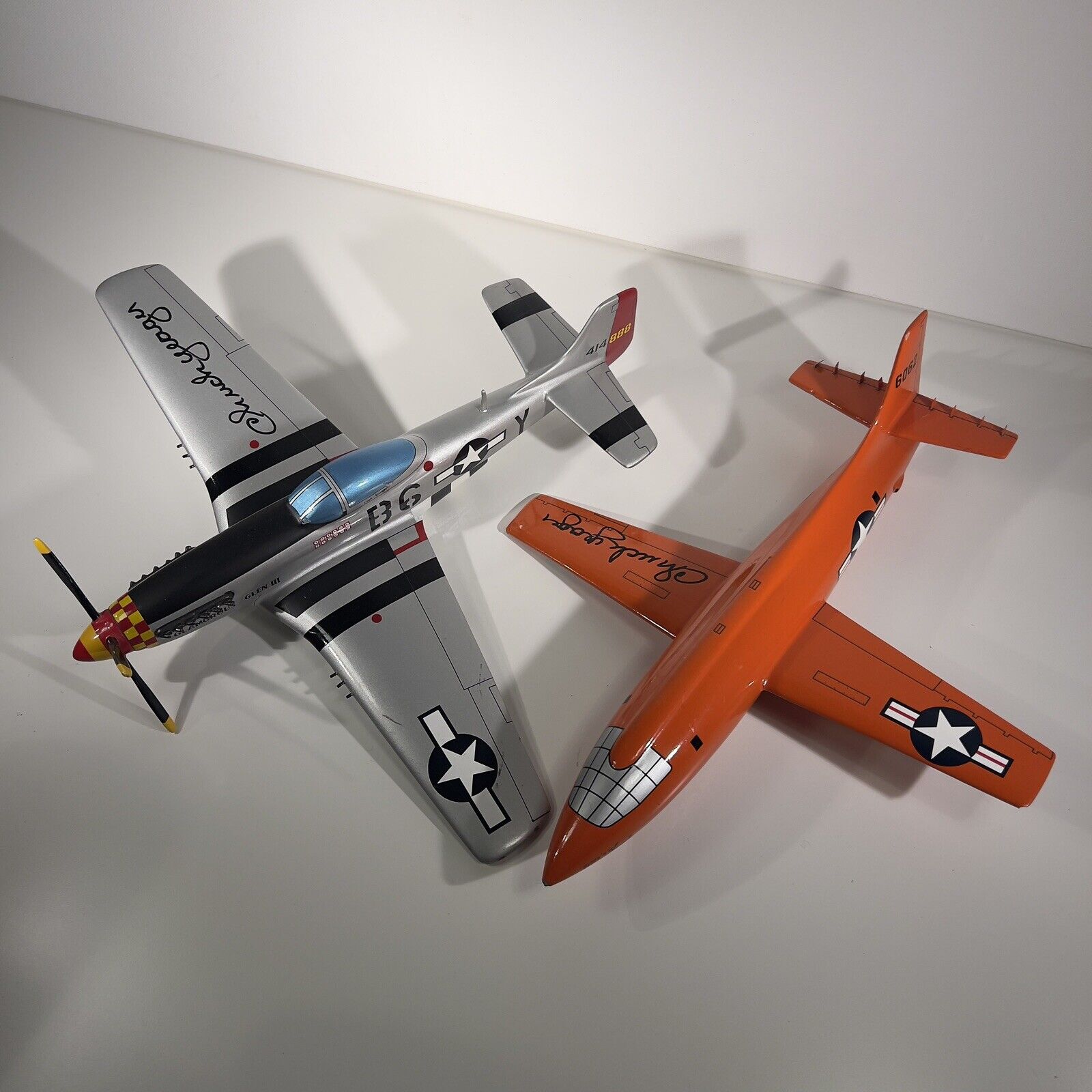 Chuck Yeager Signed P-51 Mustang Fighter and Bell X-1 Model Airplanes
