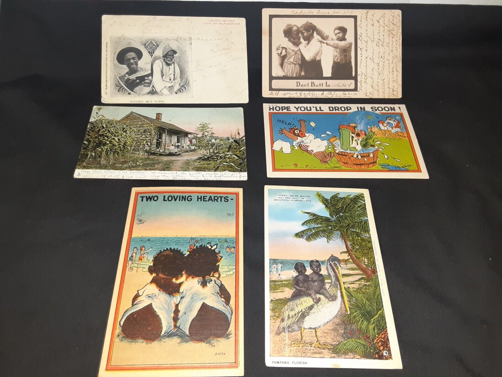 Lot 6  Rare 1900's  African American Postcards, some w/rare Ben Franklin stamps