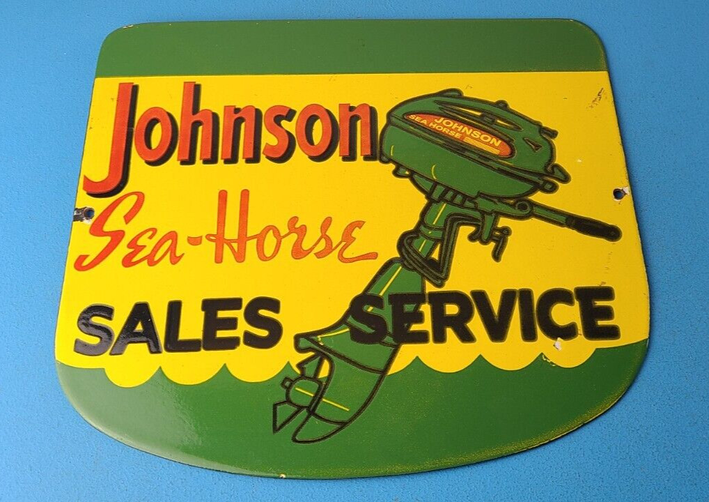 Vintage Johnson Sea Horse Sign - Gas Boat Engines Outboards Porcelain Pump Sign