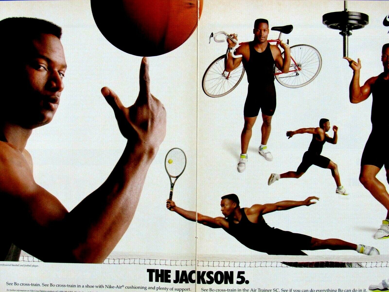 1989 Bo Jackson Vintage Nike The Jackson Five Original 2 Page Print Ad 8.5 x 11\