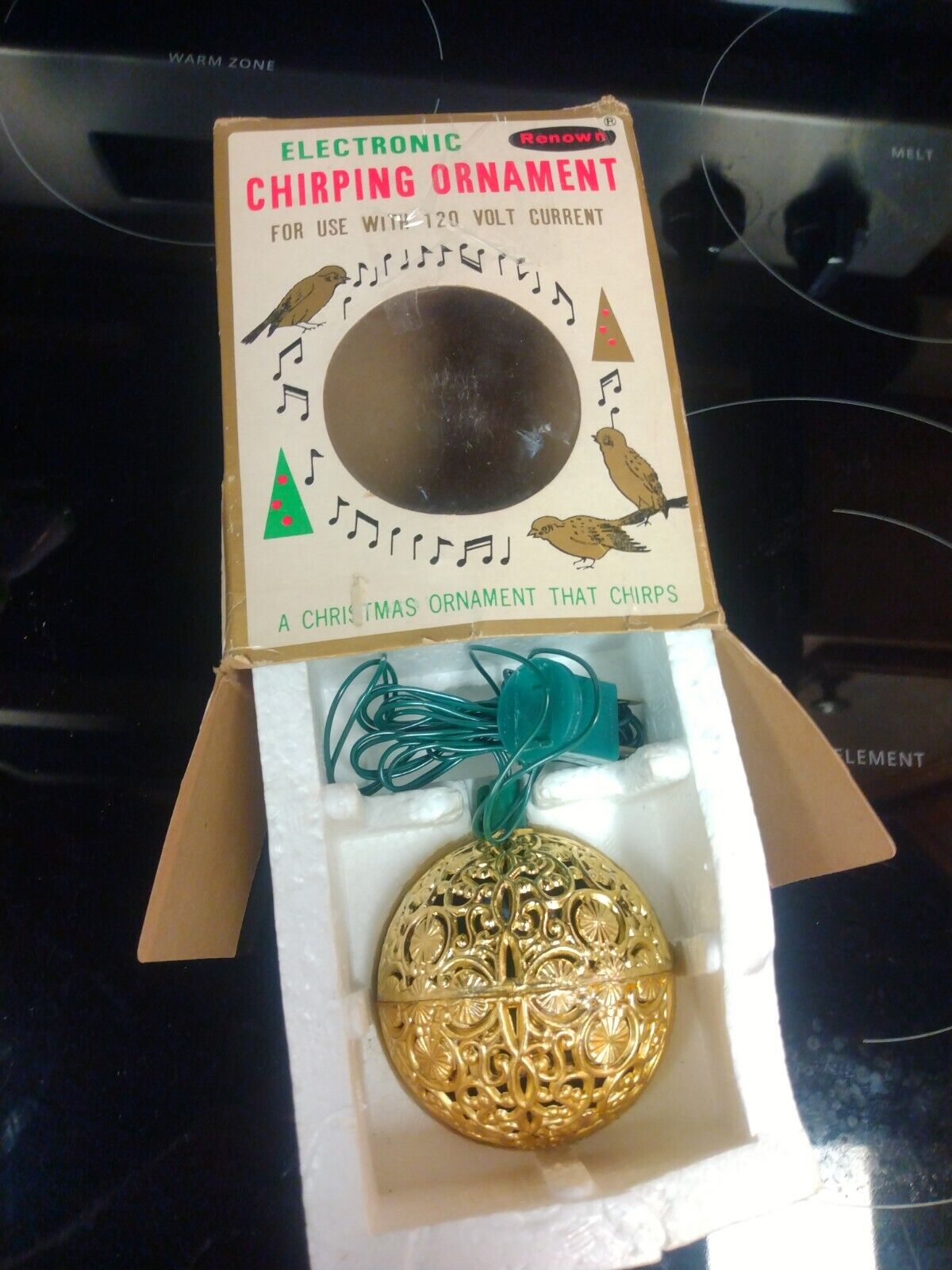 Vintage Renown Electronic Gold Chirping Ornament Ball w/Box-Works Perfect
