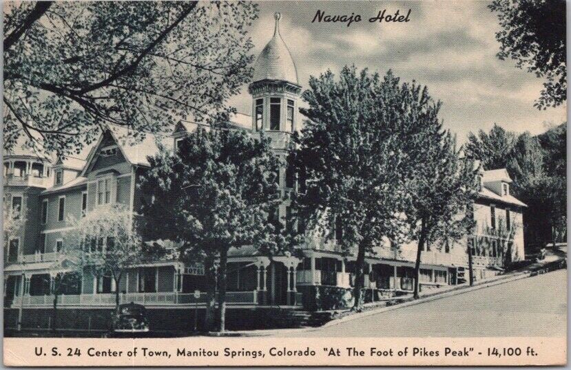 Manitou Springs, Colorado Postcard NAVAJO HOTEL Street View / 1952 CO Cancel