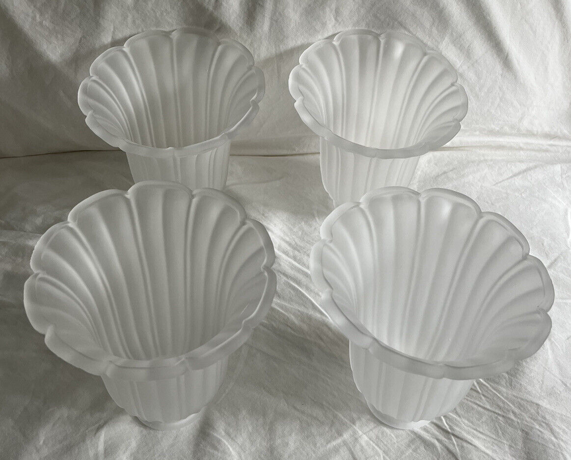 set of 4 vintage frosted glass assymetrical sconce shades excellent condition
