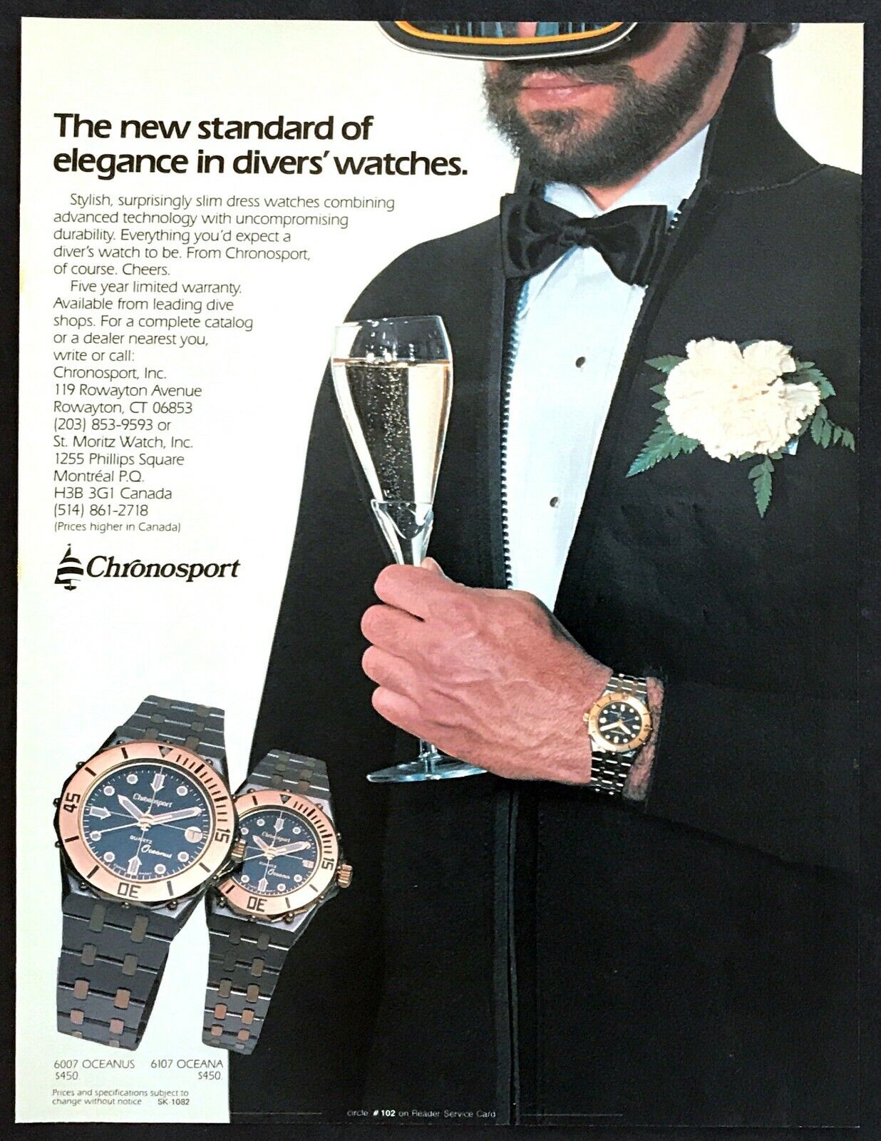 1982 Chronosport Mens Oceanus Oceana Divers Diving Watch photo vintage print ad