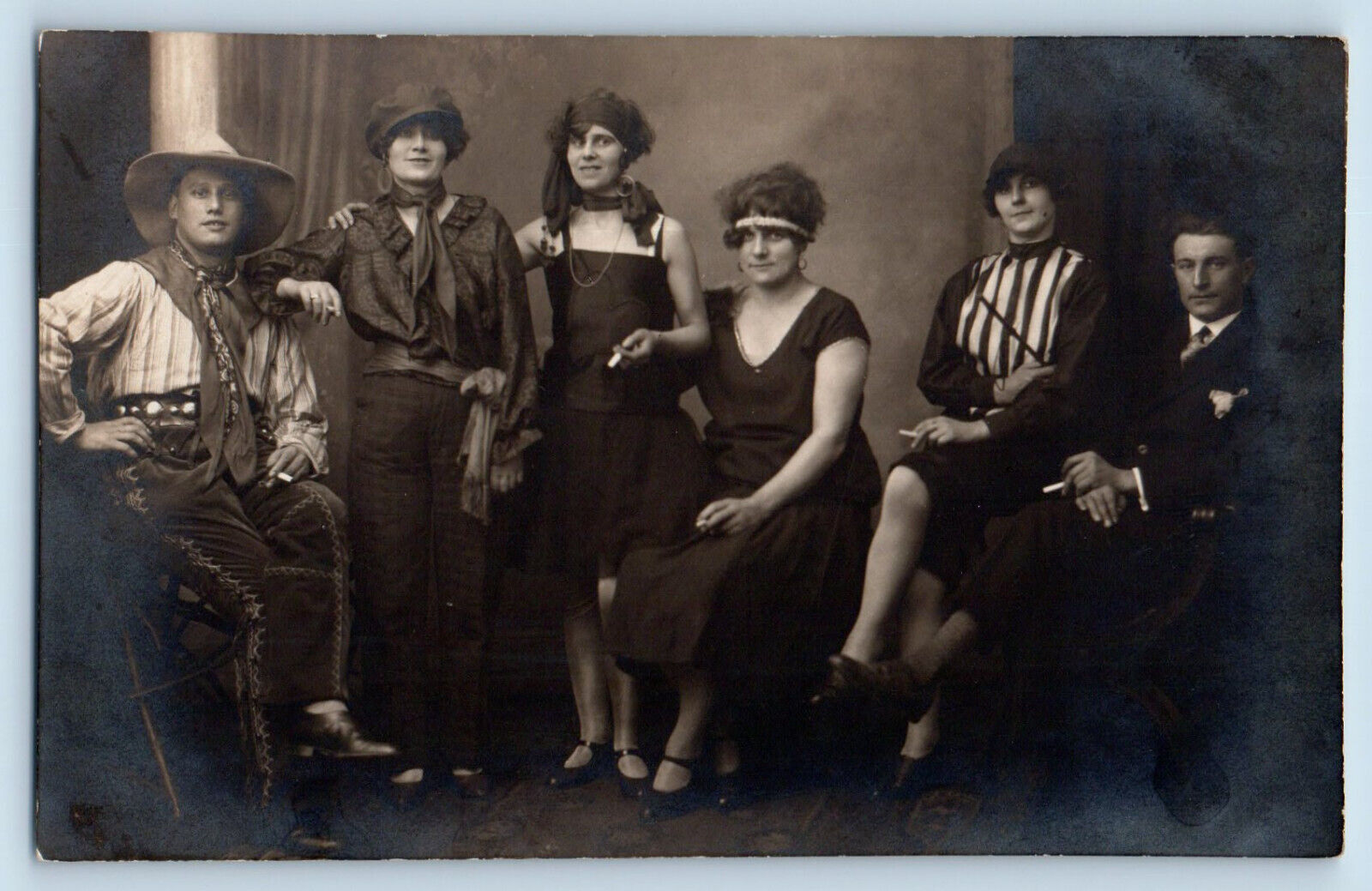 Germany Postcard Studio Costumes Flapper Teddy Bear 1928 Posted RPPC Photo