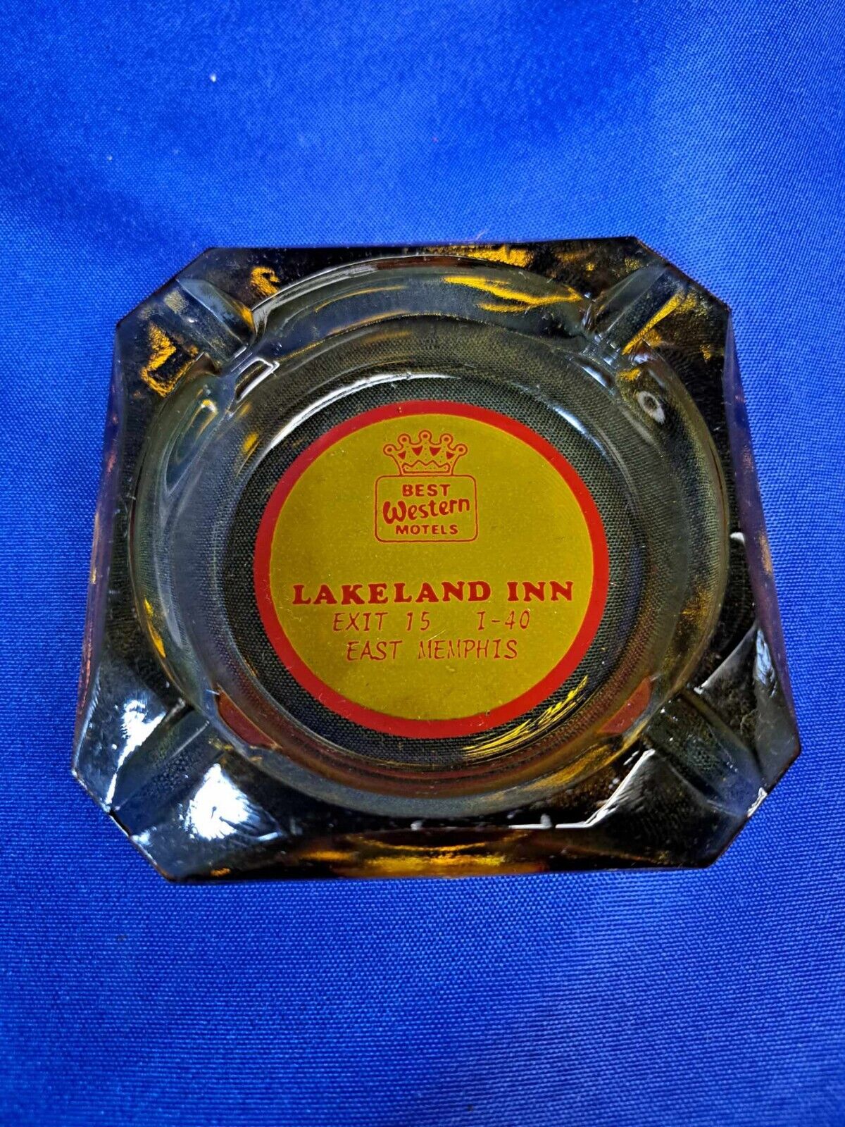 Best Western Motels Lakeland Inn Glass Ashtray Vintage Advertising Yellow Amber