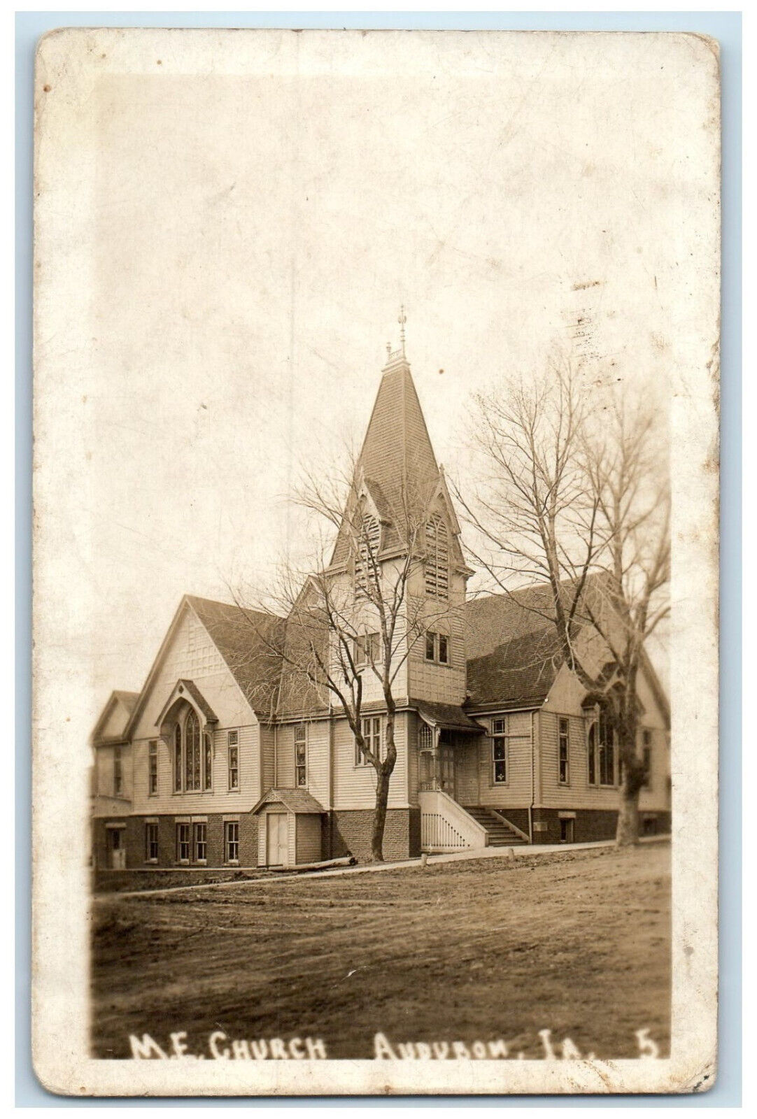 Audubon Iowa IA RPPC Photo Postcard M.E. Church Building c1920's Antique