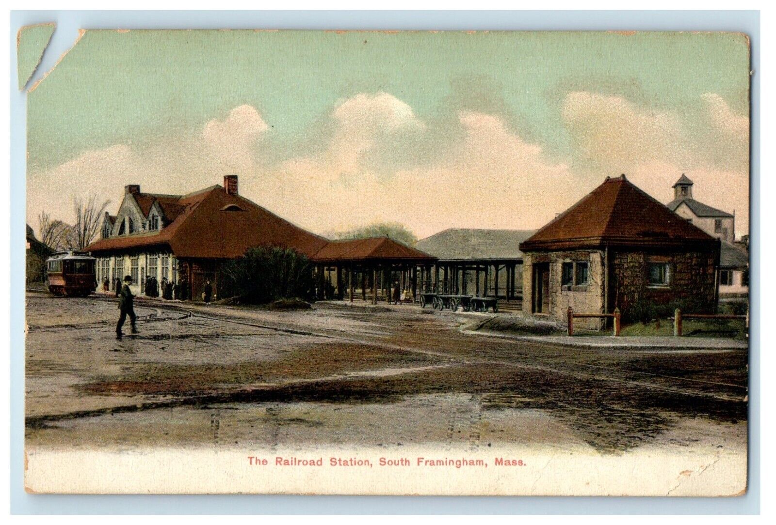 The Railroad Station Depot Trolley South Framingham Massachusetts MA Postcard