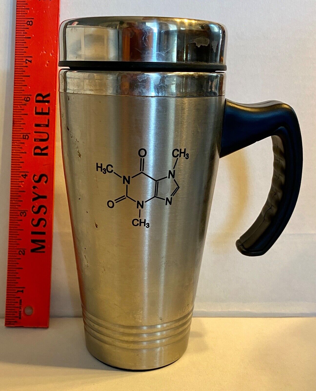 Stainless Steel Travel Mug 16oz Caffeine Logo