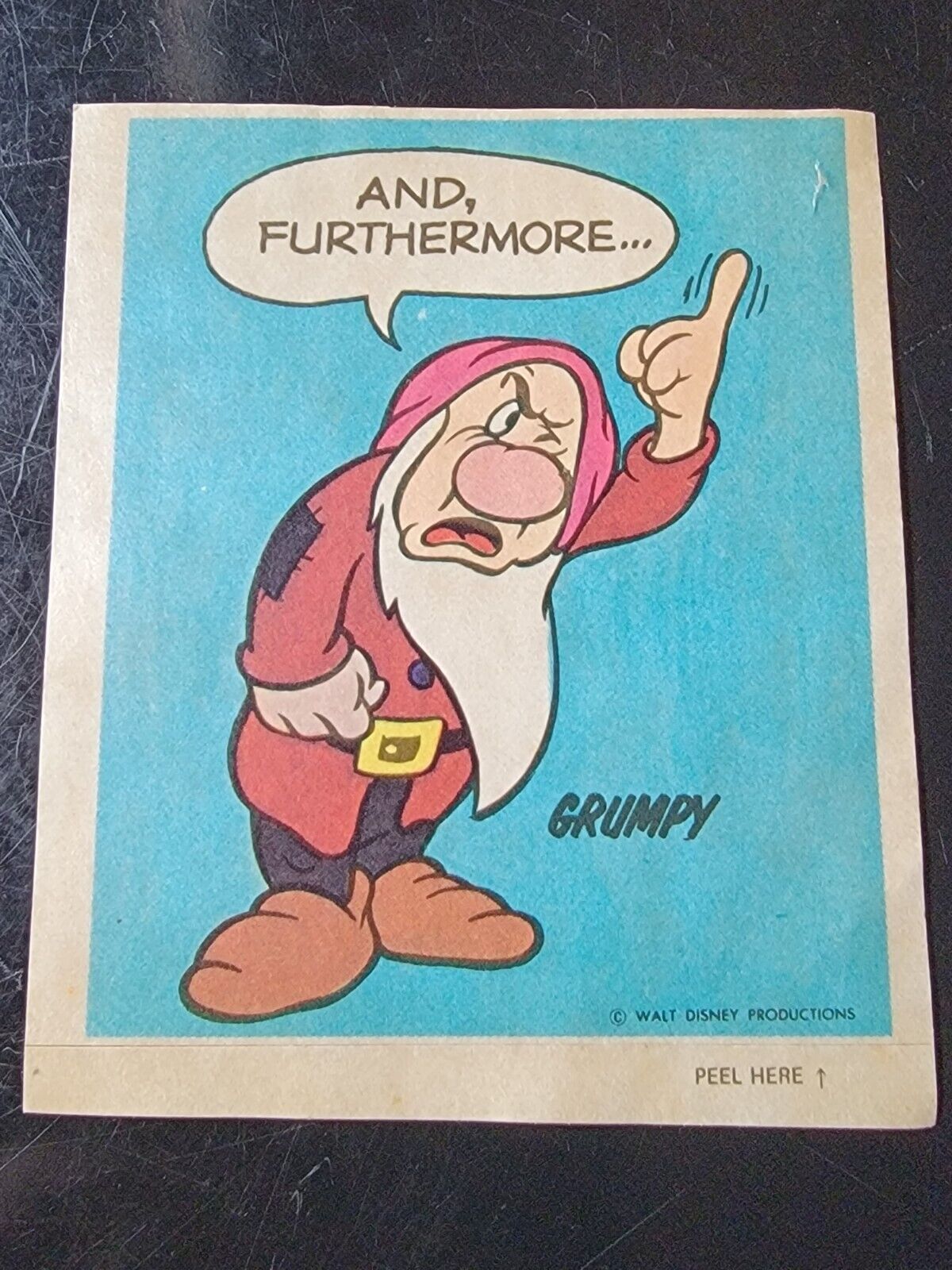 1970 Wonder Bread Walt Disney Sticker Card Snow White Grumpy *BUY 2 GET 1 FREE*