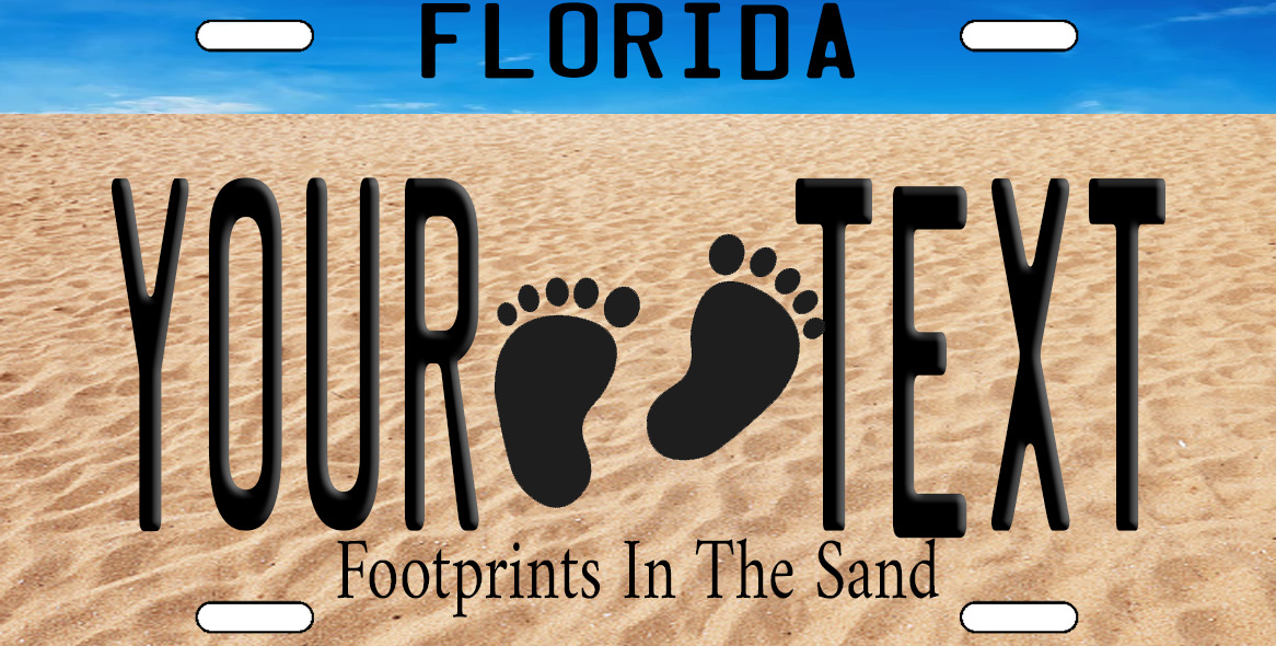 FLORIDA Personalized Custom License Plate Tag for Auto Foot Prints In The Sand
