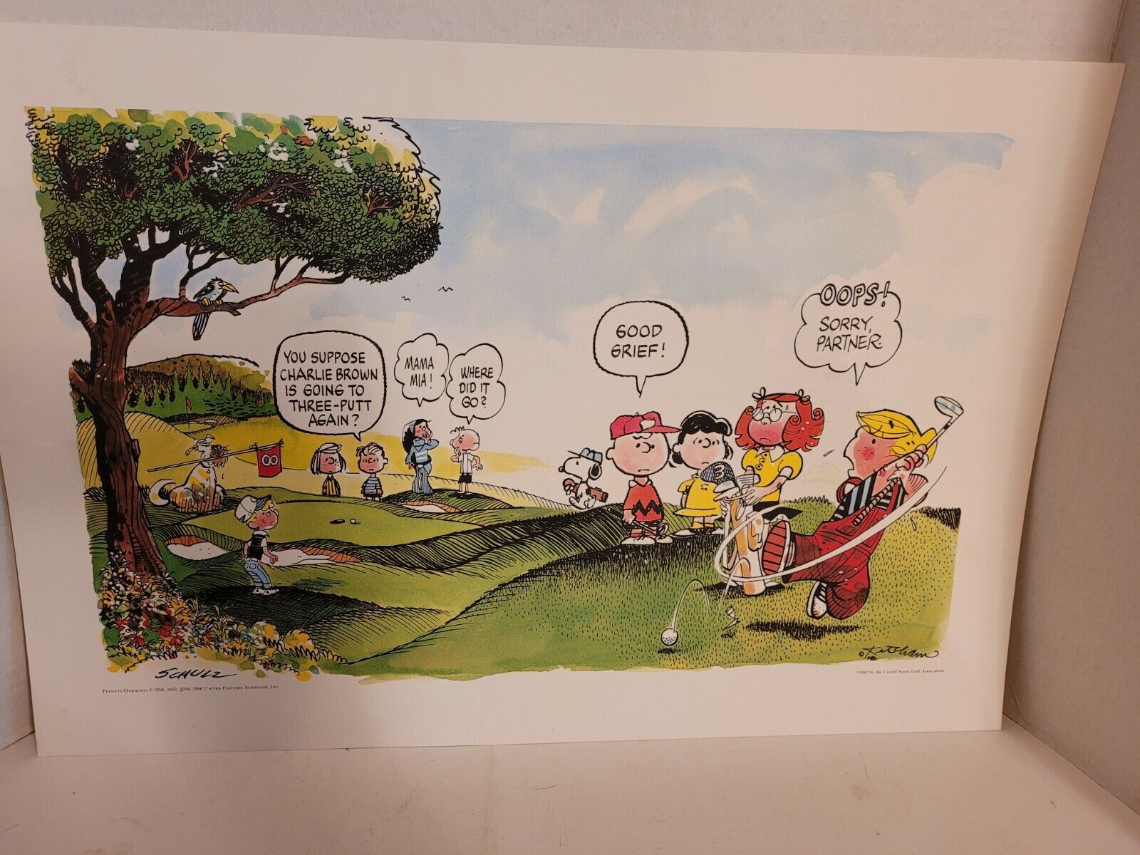 Rare Dennis the Menace & Peanuts Print Cartoon Golf 1982