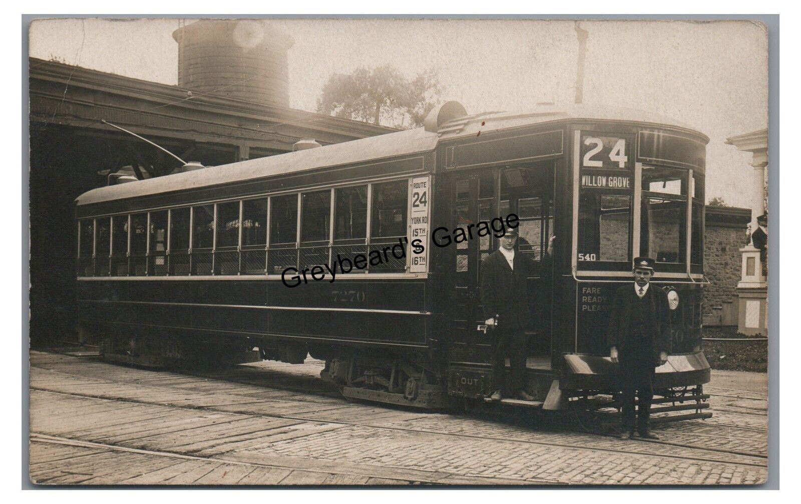 RPPC Trolley at Car Barn WILLOW GROVE Philadelphia PA County Real Photo Postcard