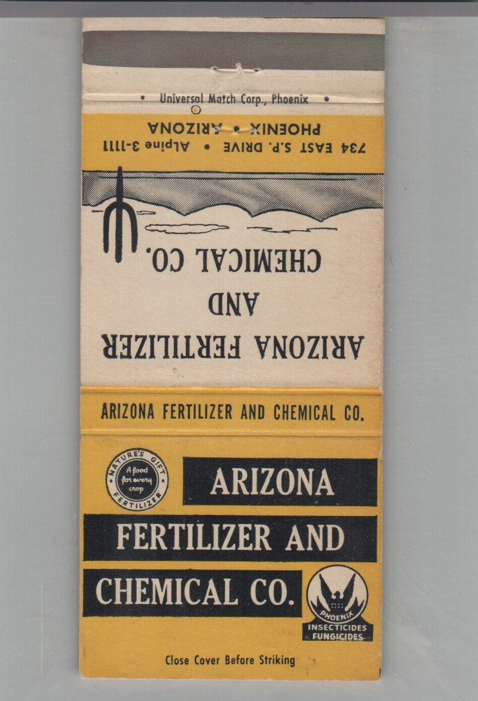 Matchbook Cover Arizona Fertilizer & Chemical Co. Phoenix, AZ