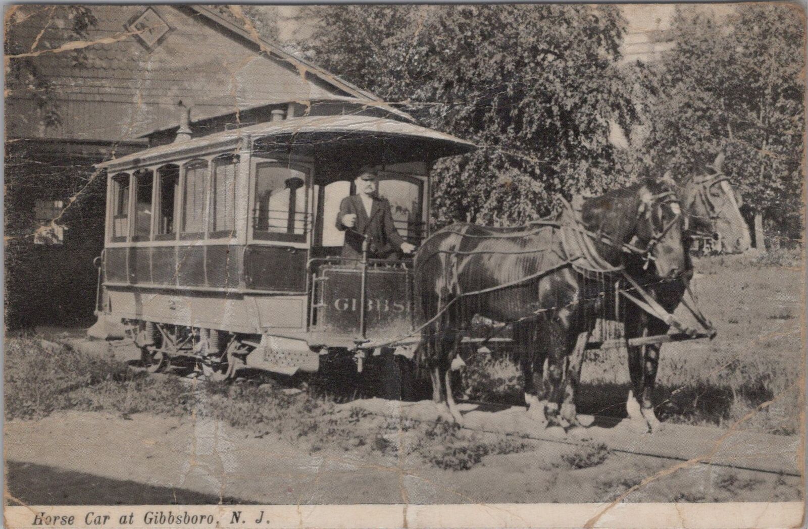 Horse Car Trolley Gibbsboro, New Jersey c1910s? Postcard