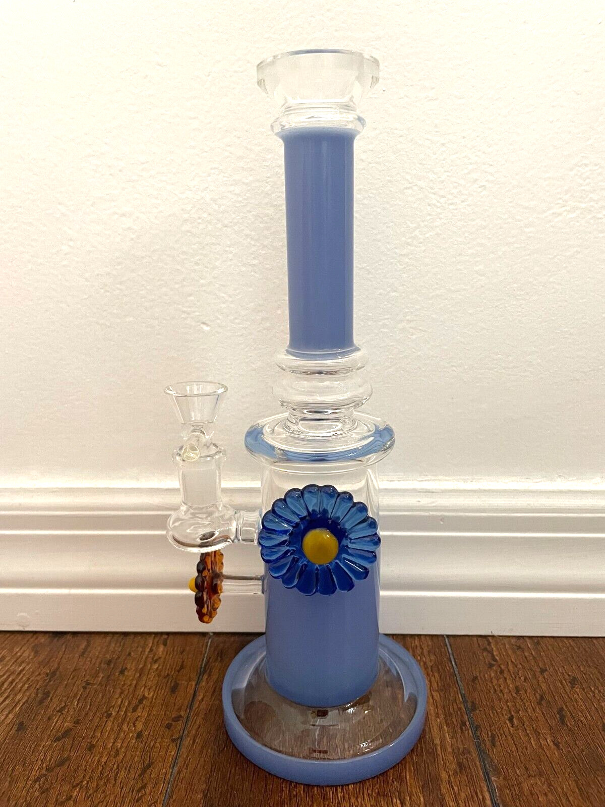 10.5” Premium Glass Water Pipe Blueberry Daisy Inline Shower Head Perc 14mm