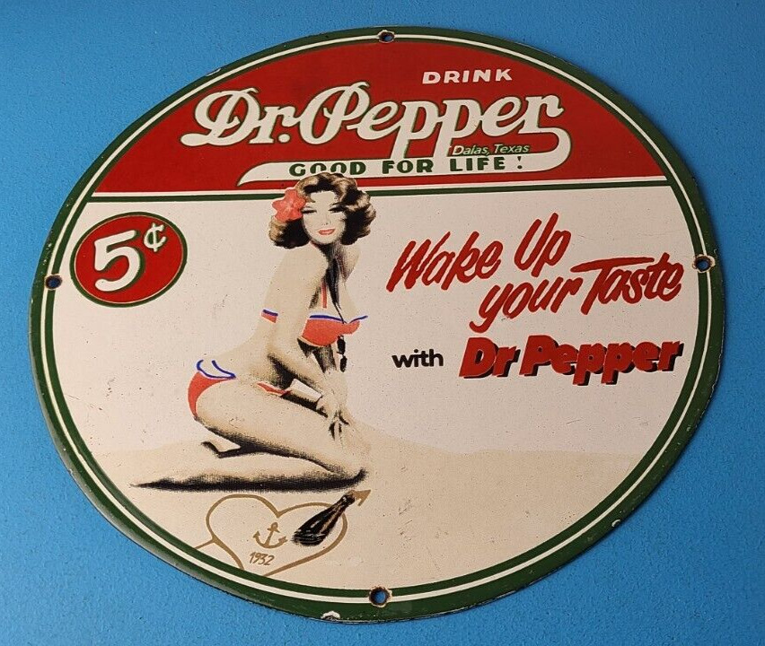 Vintage Dr Pepper Porcelain Soda Cola Beverage Gas Service Station Sign