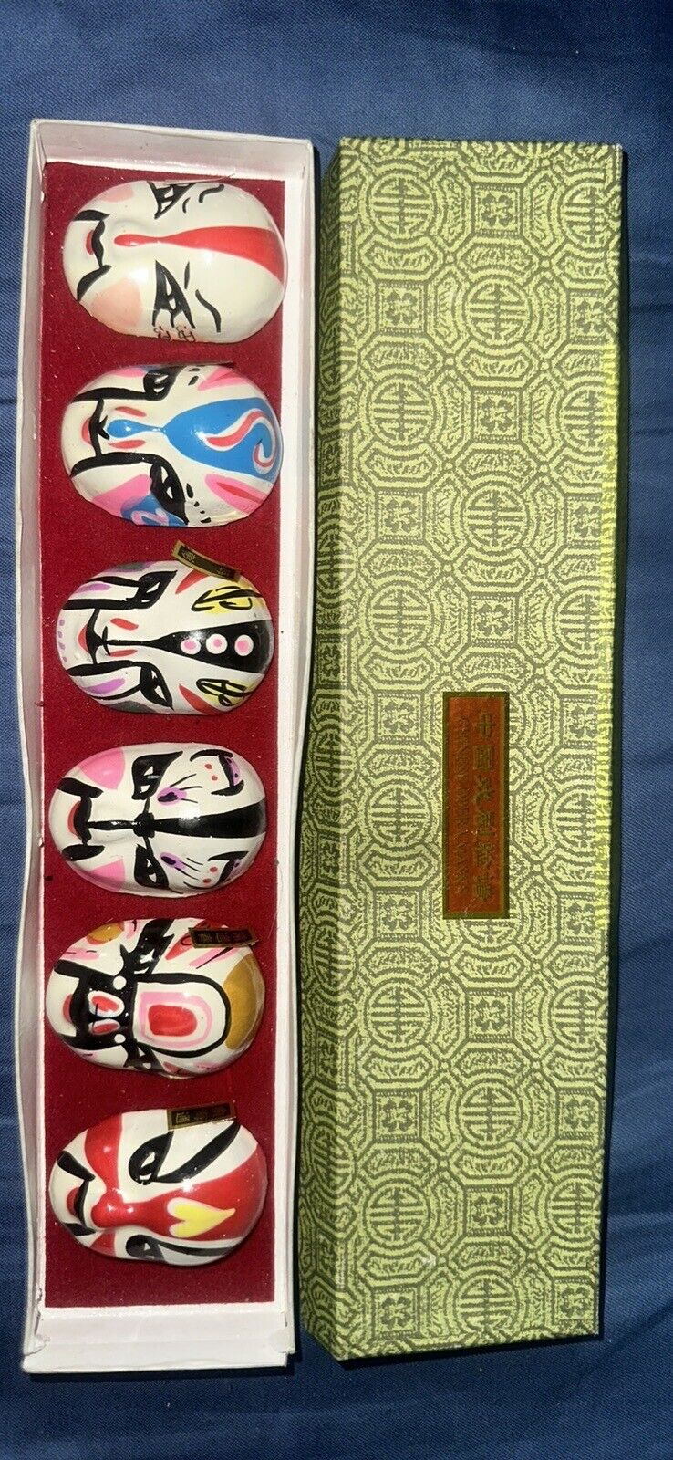Chinese Miniature 6 Hand Painted Opera Masks Mask In Box Asian Art Face