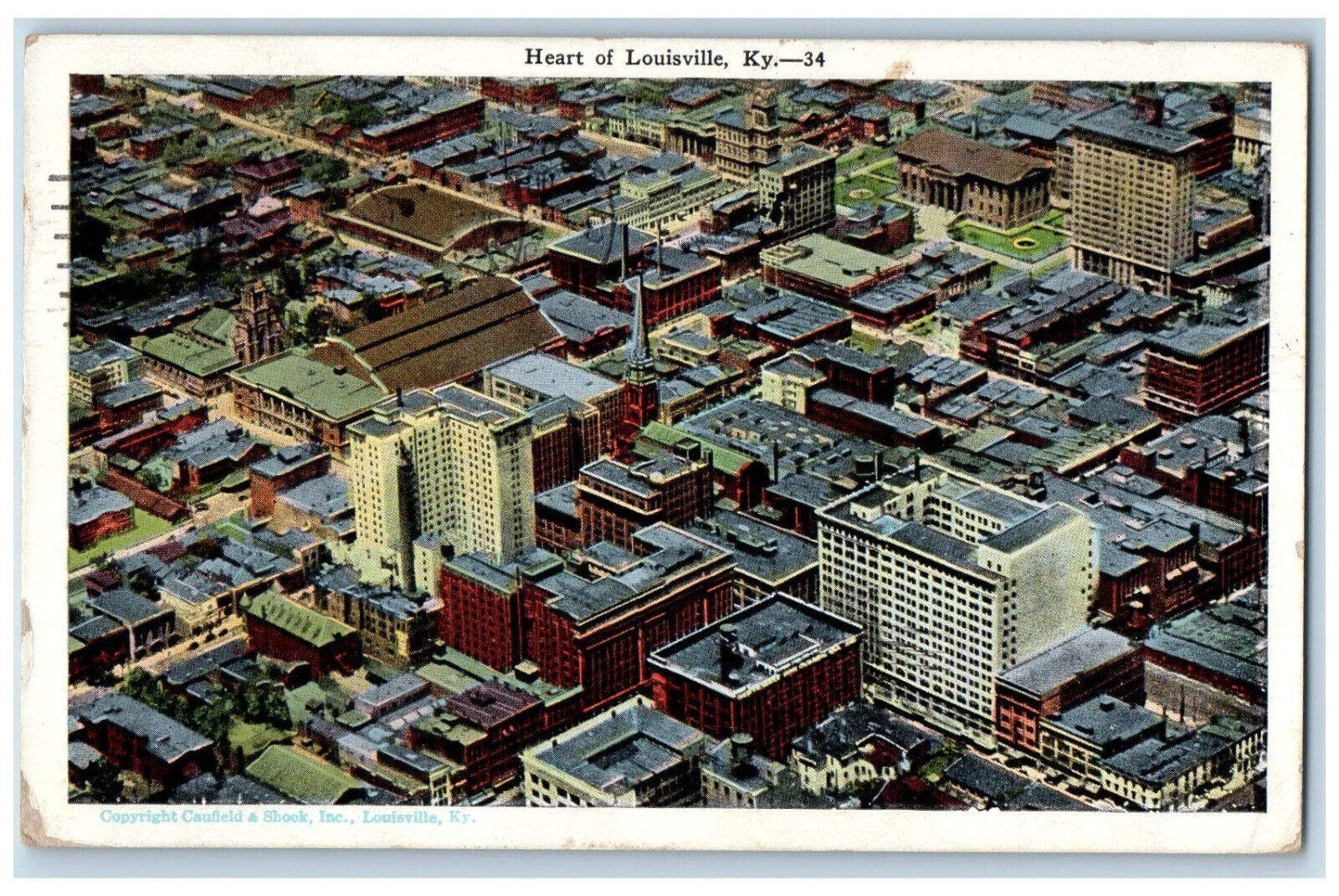 1927 Bird's Eye View Heart Of Louisville Kentucky KY Vintage Posted Postcard
