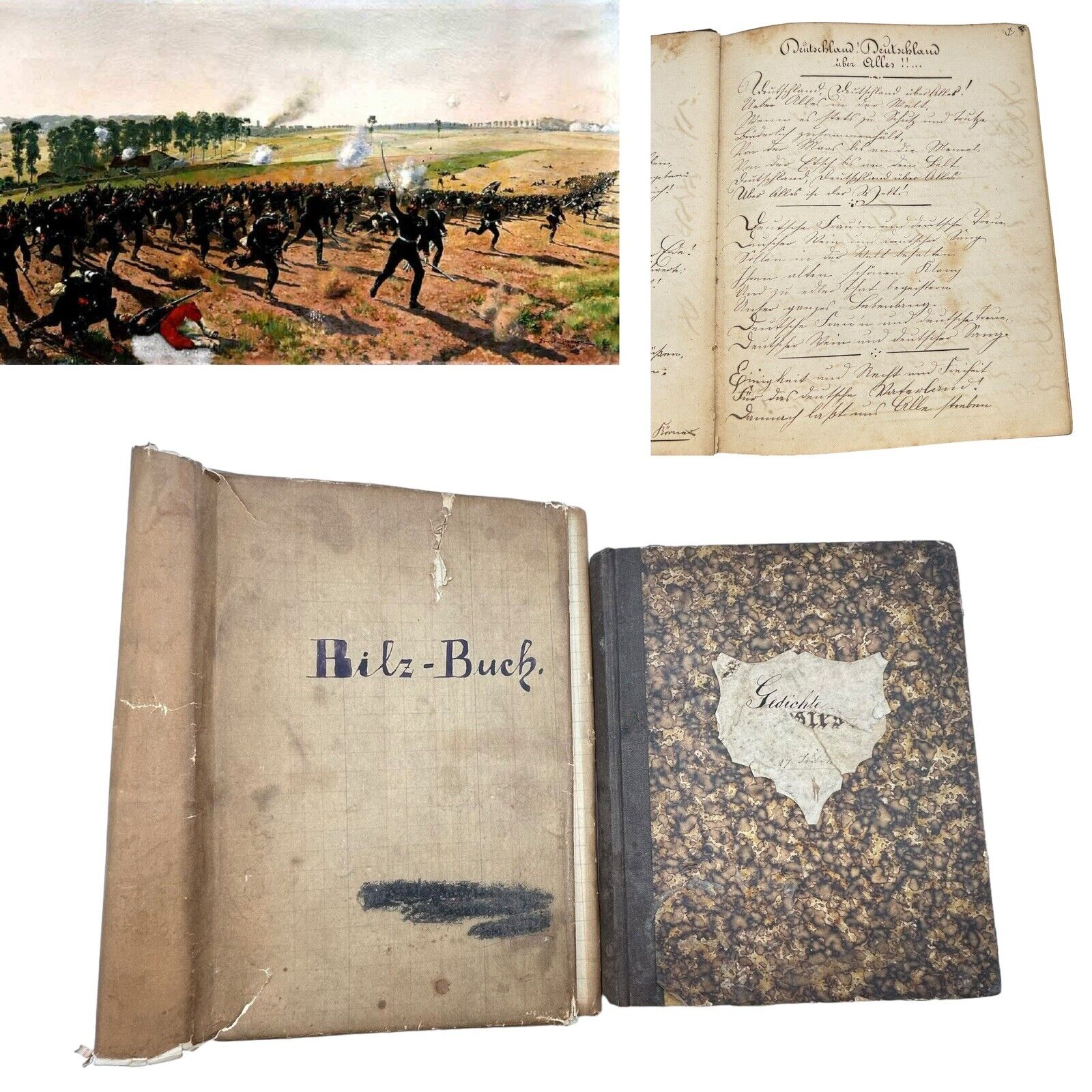 Antique Franco-Prussian War Artifact German Poems Handwritten By Soldier 1870