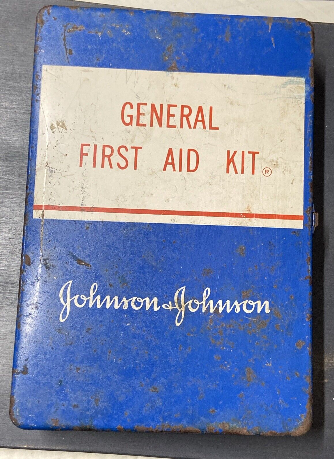 Large Vintage J&J  Industrial Metal First Aid Kit 1970's