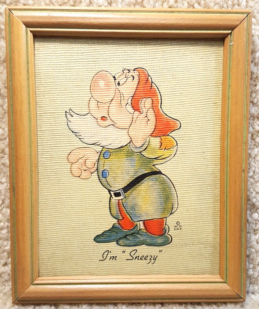 Vintage 1930's 1938 Snow White And The Seven Dwarfs Framed Print I'm Sneezy a