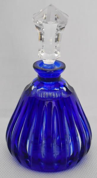 GORGEOUS BOHEMIAN GLASS CZECH CUT-TO-CLEAR COBALT ROYAL BLUE PERFUME BOTTLE #2