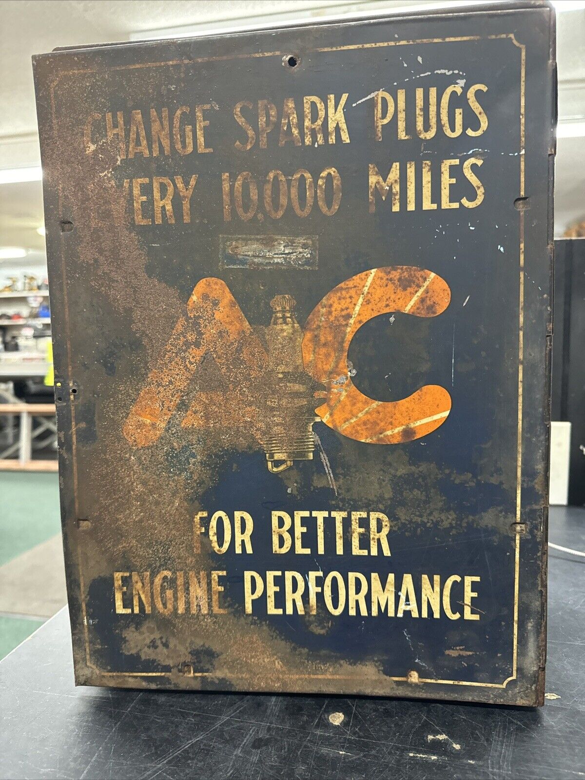 Vintage AC Spark Plugs Metal Advertising Cabinet Display Case SIGN