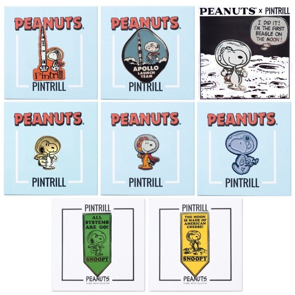 ⚡RARE⚡ PINTRILL x PEANUTS Set Of 8 Astronaut Snoopy Pins *BRAND NEW* LTD ED 🛰🚀