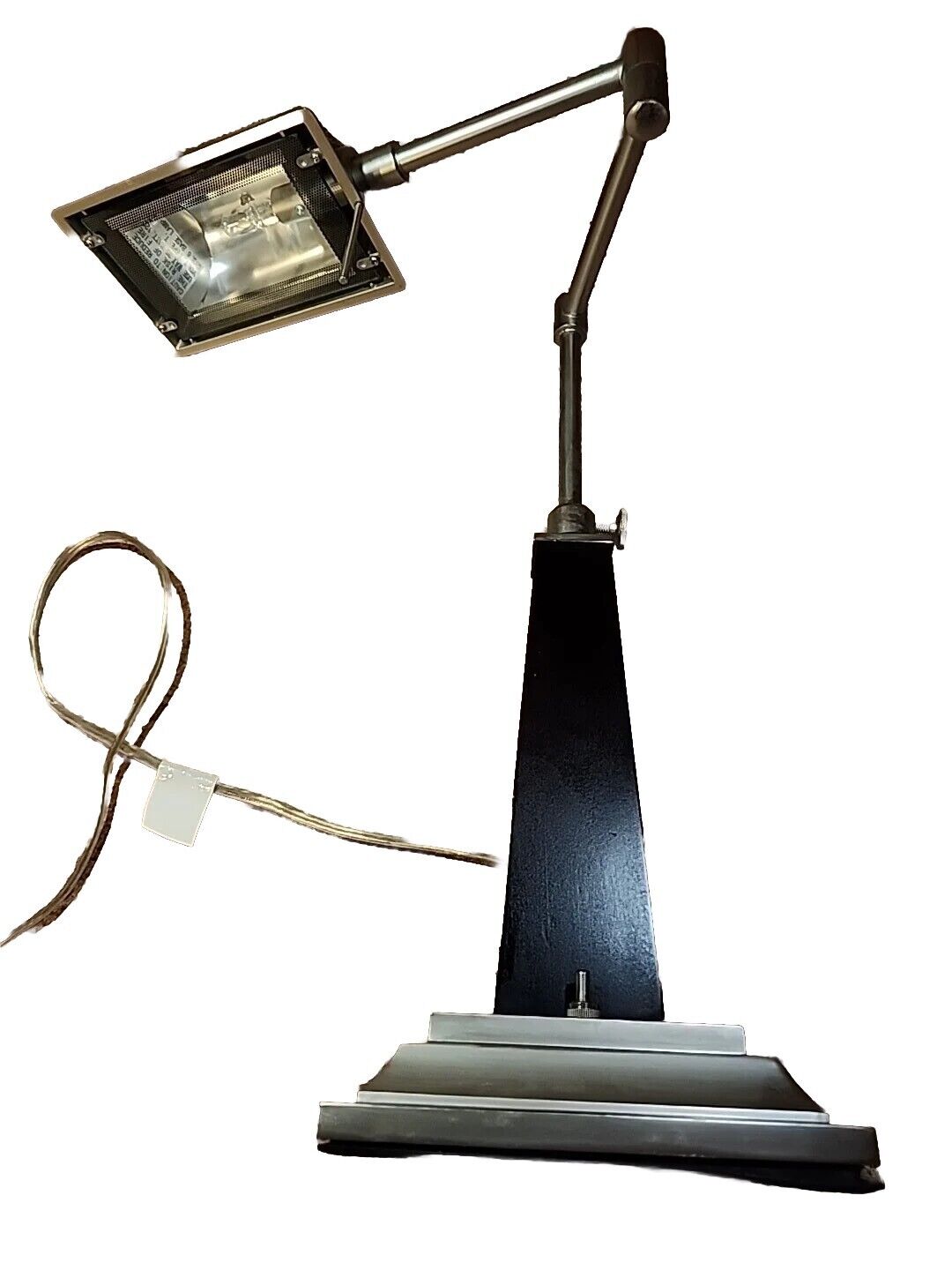Vtg Chrome Wood Folding Portable Lumanair Archetectual Banker\'s Lamp Art Deco