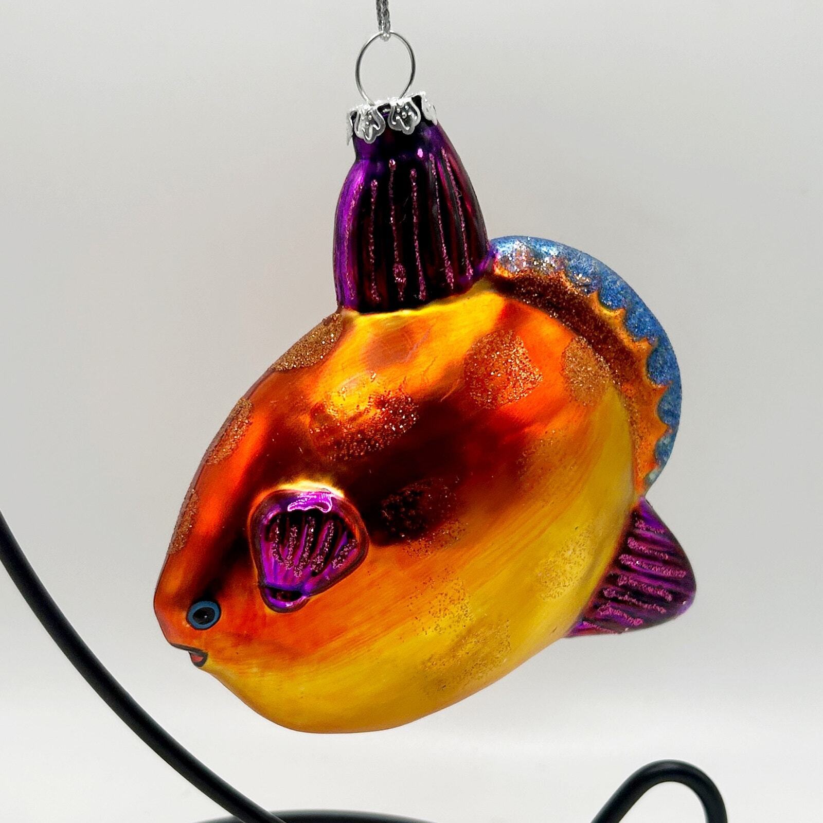 Vintage HAND BLOWN Colorful Sun Fish Glass Christmas Ornament Nautical Theme 