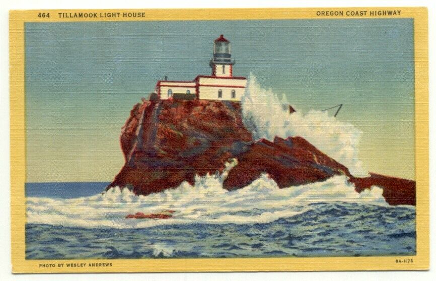 Tillamook Light House Oregon Coast Highway Linen Postcard 