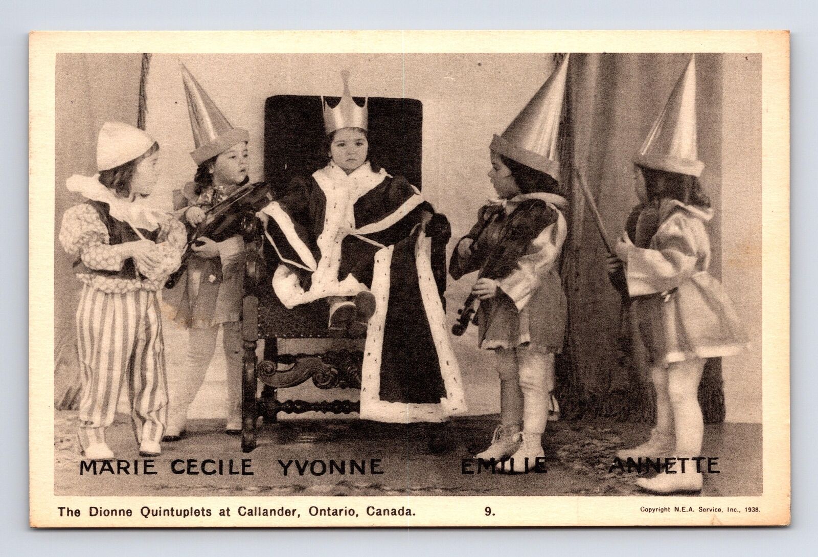 c1937 The Dionne Quintuplets King & Jesters #9 Callander Ontario ON DB Postcard