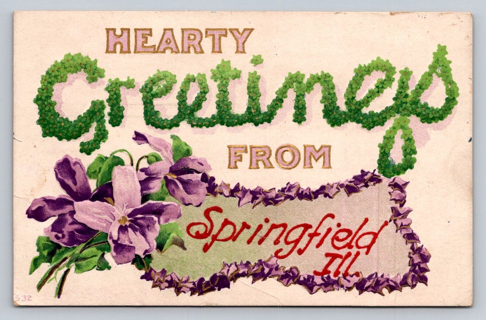 c1910 Hearty Greetings From Springfield Illinois P317