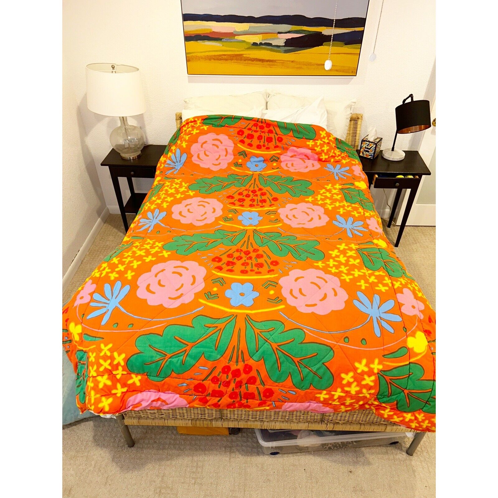 RARE VTG MARIMEKKO Reversible Onni Comforter - Twin/Full - White/Orange Floral