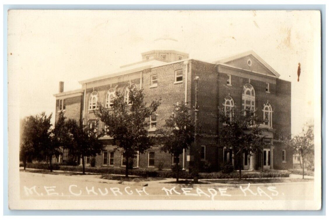 c1920's Methodist Episcopal Church View Meade Kansas KS RPPC Photo Postcard