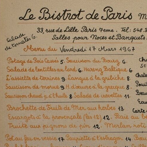 1967 Le Bistrot De Paris Restaurant Menu Michel Oliver Place Rue De Lille Paris