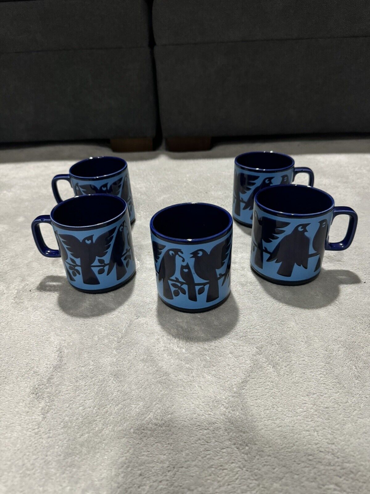 Beautiful Set of 4 collectible John Clappison Vintage HORNSEA England Mugs Blue