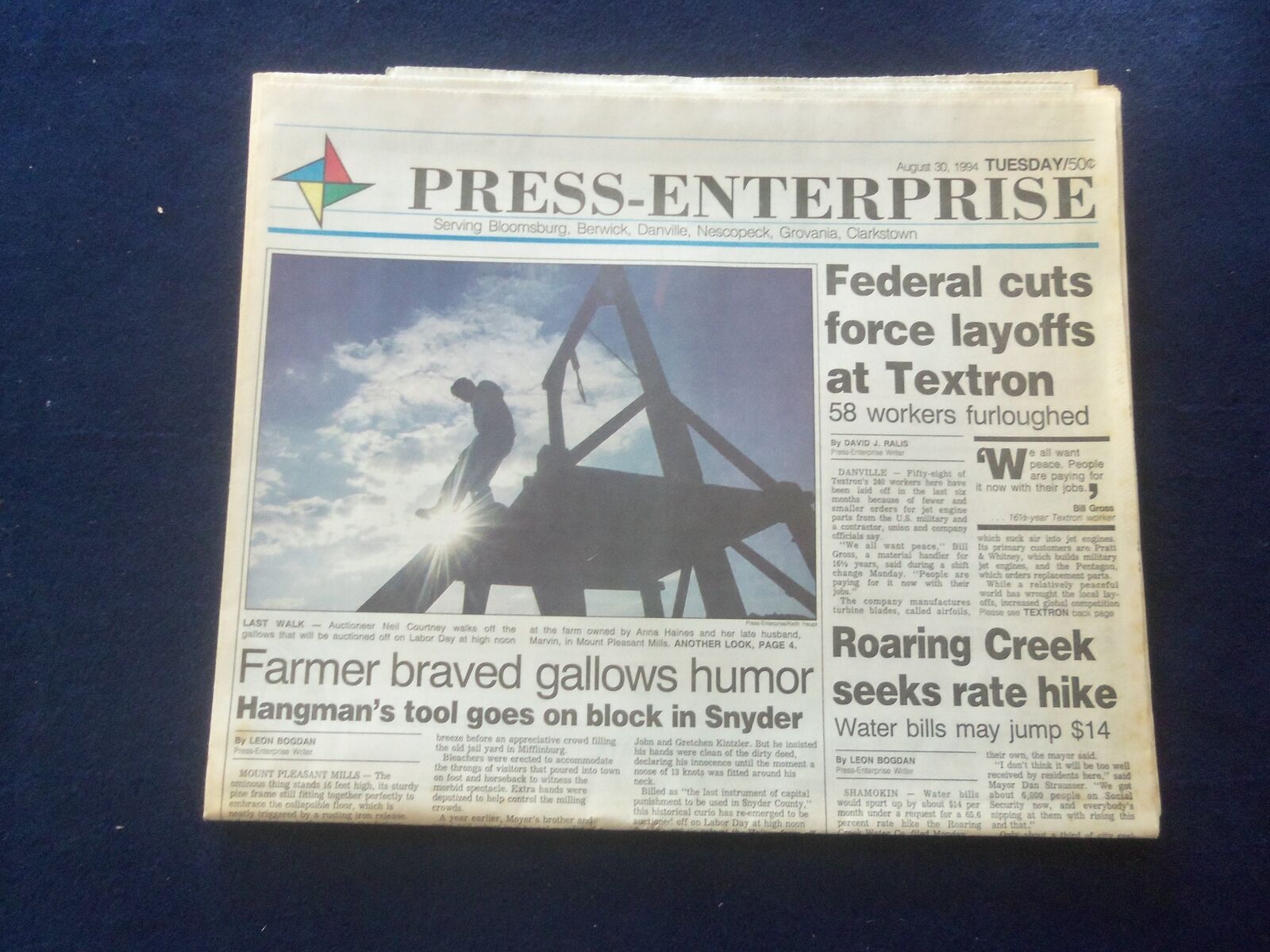 1994 AUG 30 PRESS-ENTERPRISE NEWSPAPER -BLOOMSBURG, PA- TEXTRON LAYOFFS- NP 6139