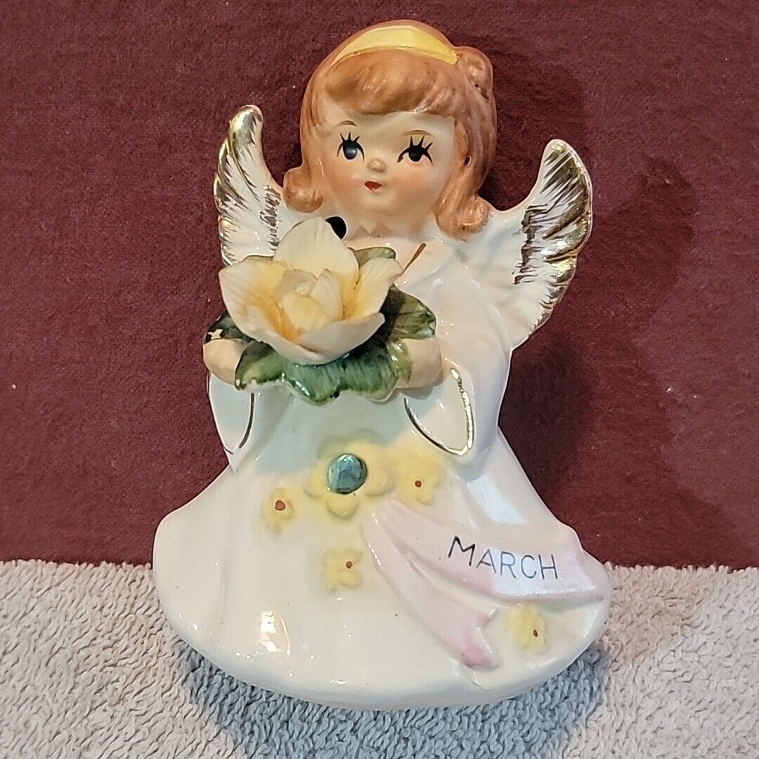 Vintage Lefton March Birthday Birthstone Angel Figurine #6224 - Japan
