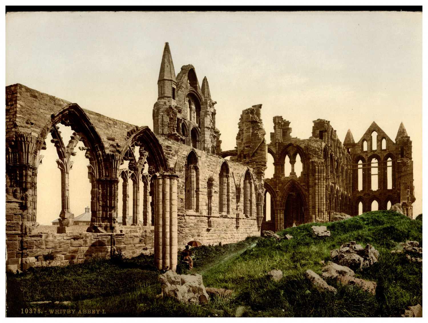 England. Yorkshire. Whitby. The Abbey I. Vintage Photochrome by P.Z, Photochr