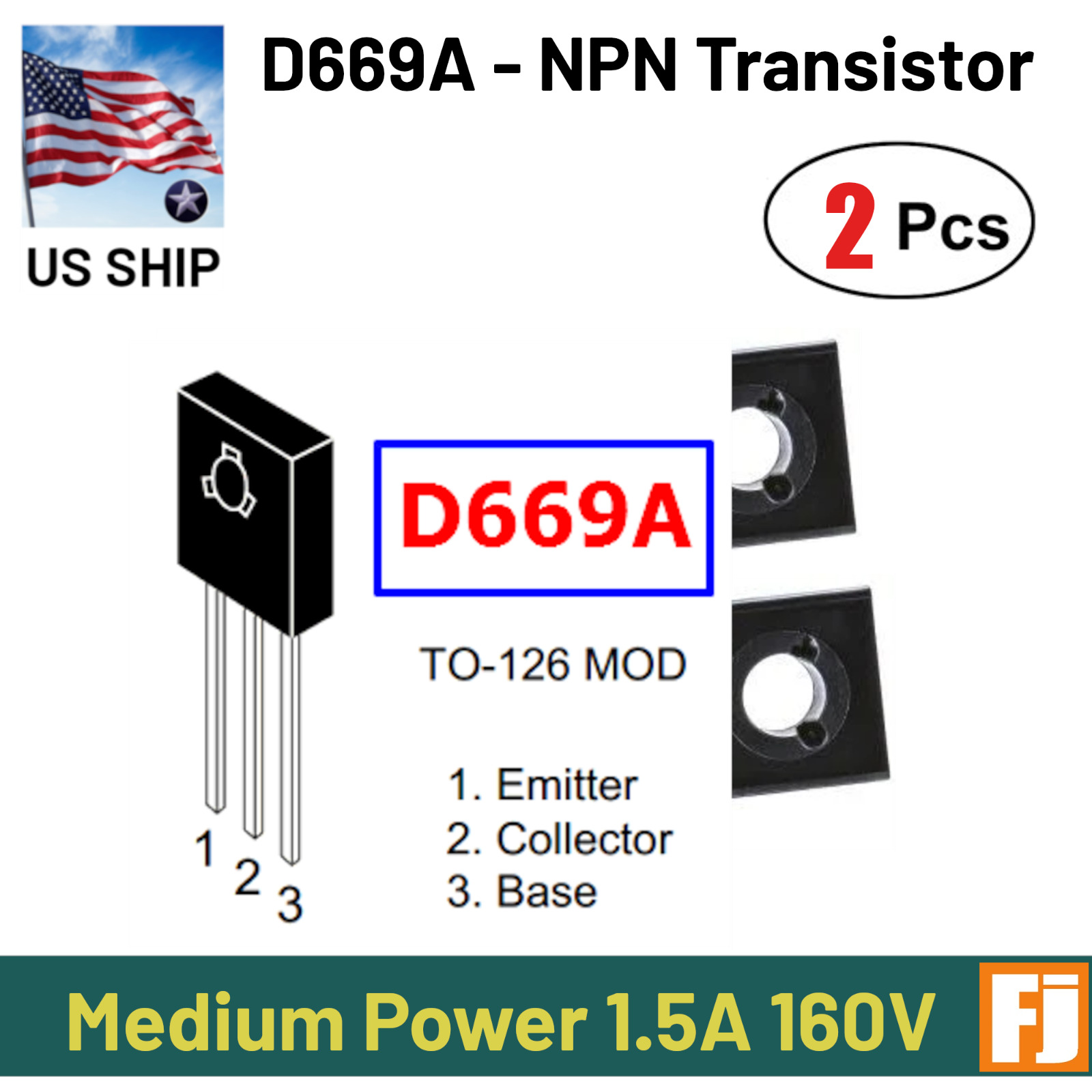 2 Pcs - D669A NPN Medium Power Transistor | TO-126 | 1.5 Amp 160 Volts | US Ship