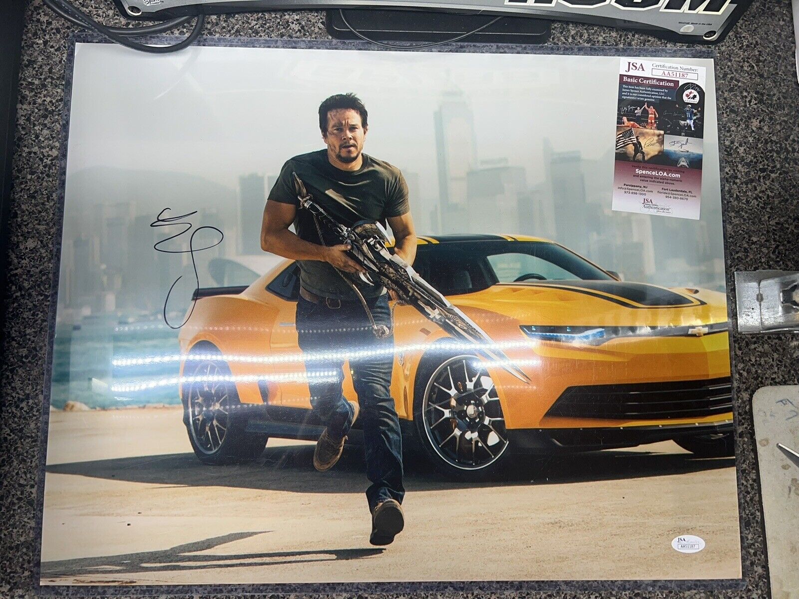 Mark Wahlberg Signed Transformers Age of Extinction 16x20 Metallic Photo JSA COA